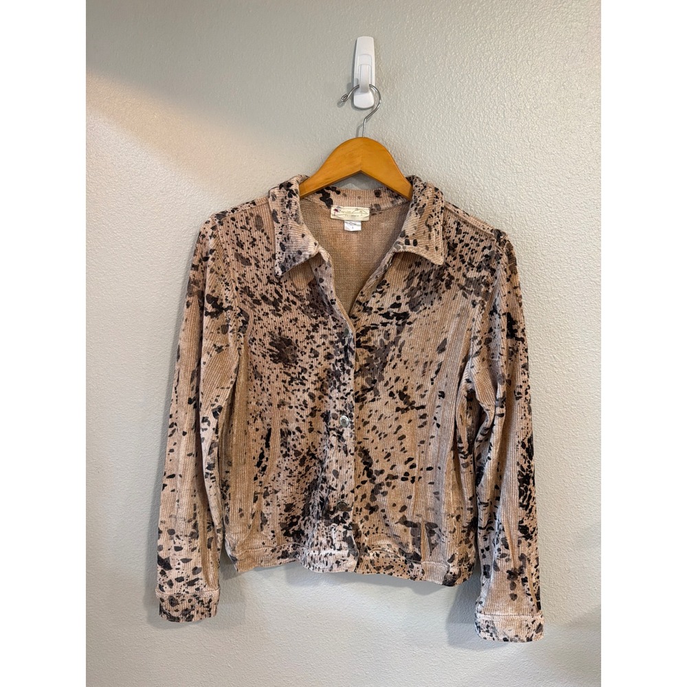 Impulse California Button Down Shirt Womens Sm Tan Abstract Splatter‎